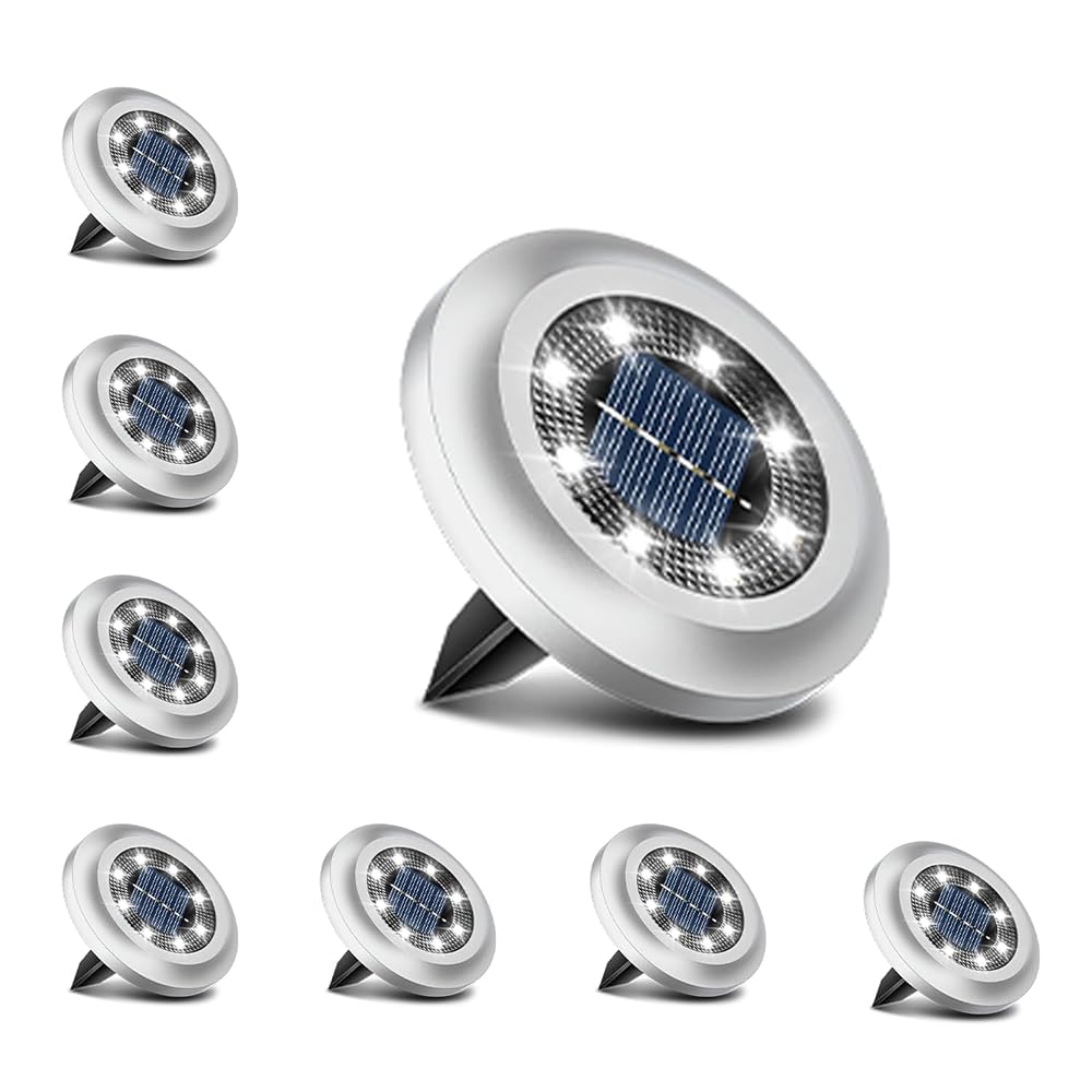 Torchtree Solar Ground Lights Outdoor, 8 Pack, LED Solar Disk Lights for Lawn, Pathway & Decking