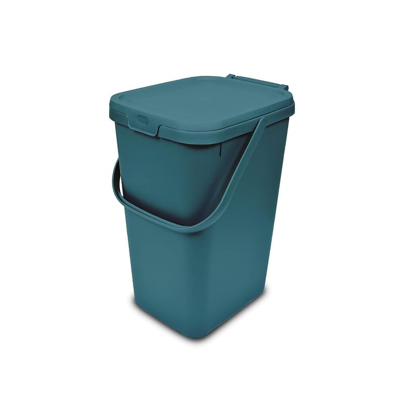 Addis 519354 Kitchen Recycling & General Storage Bin 18 Litres, Stackable Food Waste Organiser Caddy with Clip Lock Lid, Deep Teal Green