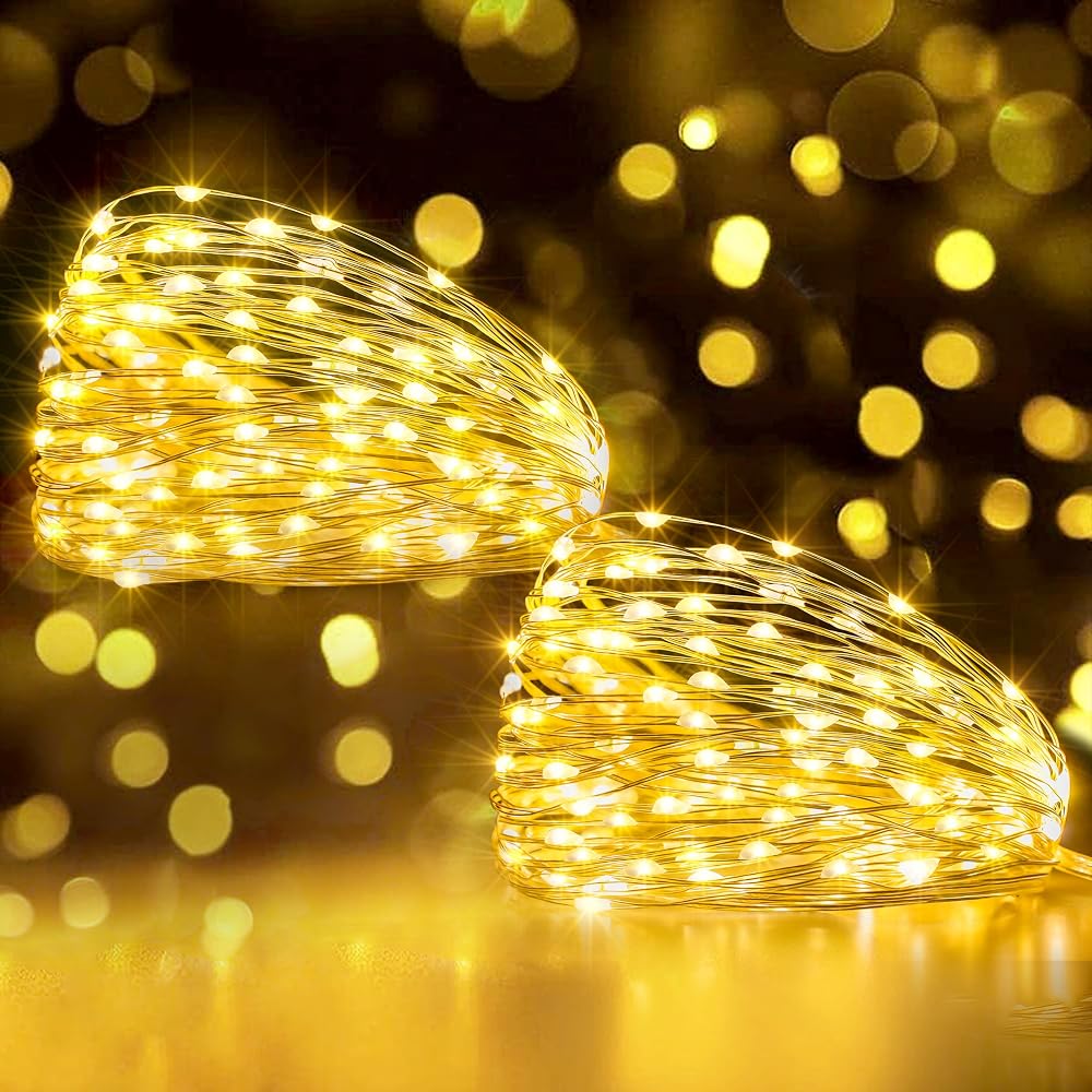 Ollny 2 Packs 5m 50 LED Fairy Lights Battery Operated, Waterproof Copper Wire