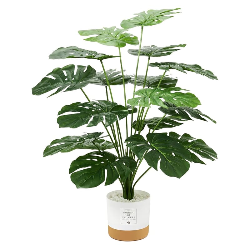 Guheake 26" Fake Plants Large, Tropical Palm Tree Artificial Monstera Faux Plant with Pot for Home Office Living Room Decor