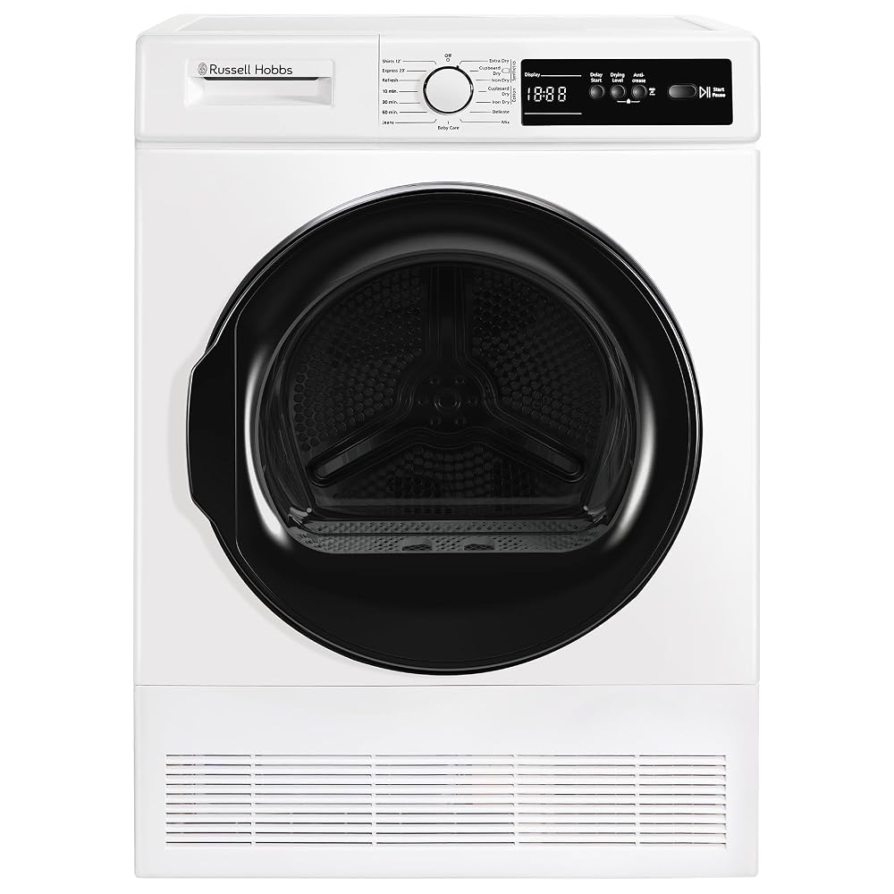Russell Hobbs Freestanding Condenser Tumble Dryer, 8kg, 15 Programmes, RH8CTD111B - Black