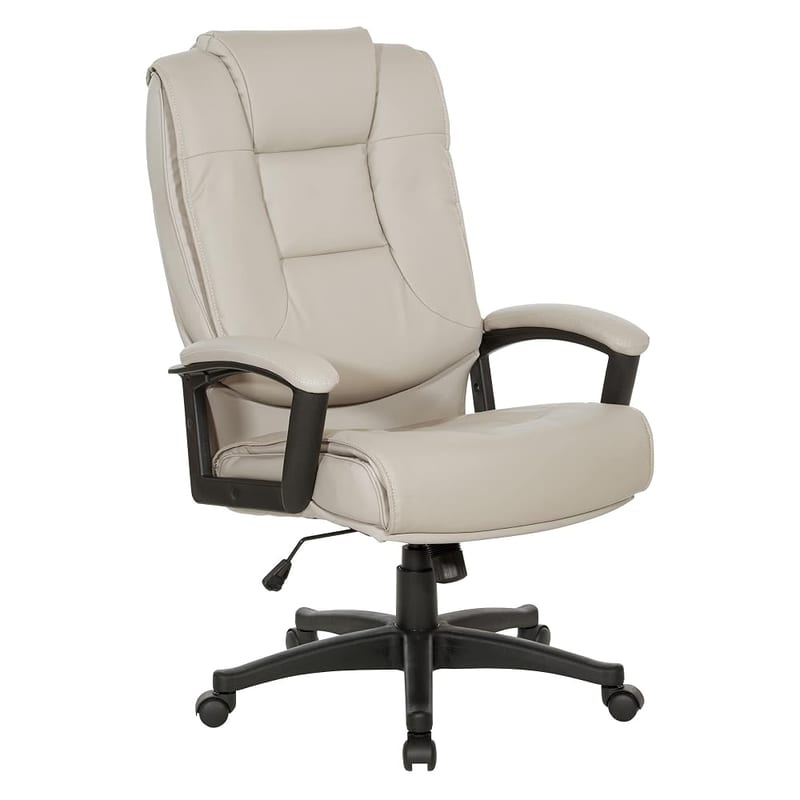 Office Star EC Series High Back Executive Bonded Leather Adjustable Office Chair with Padded Loop Arms, Taupe