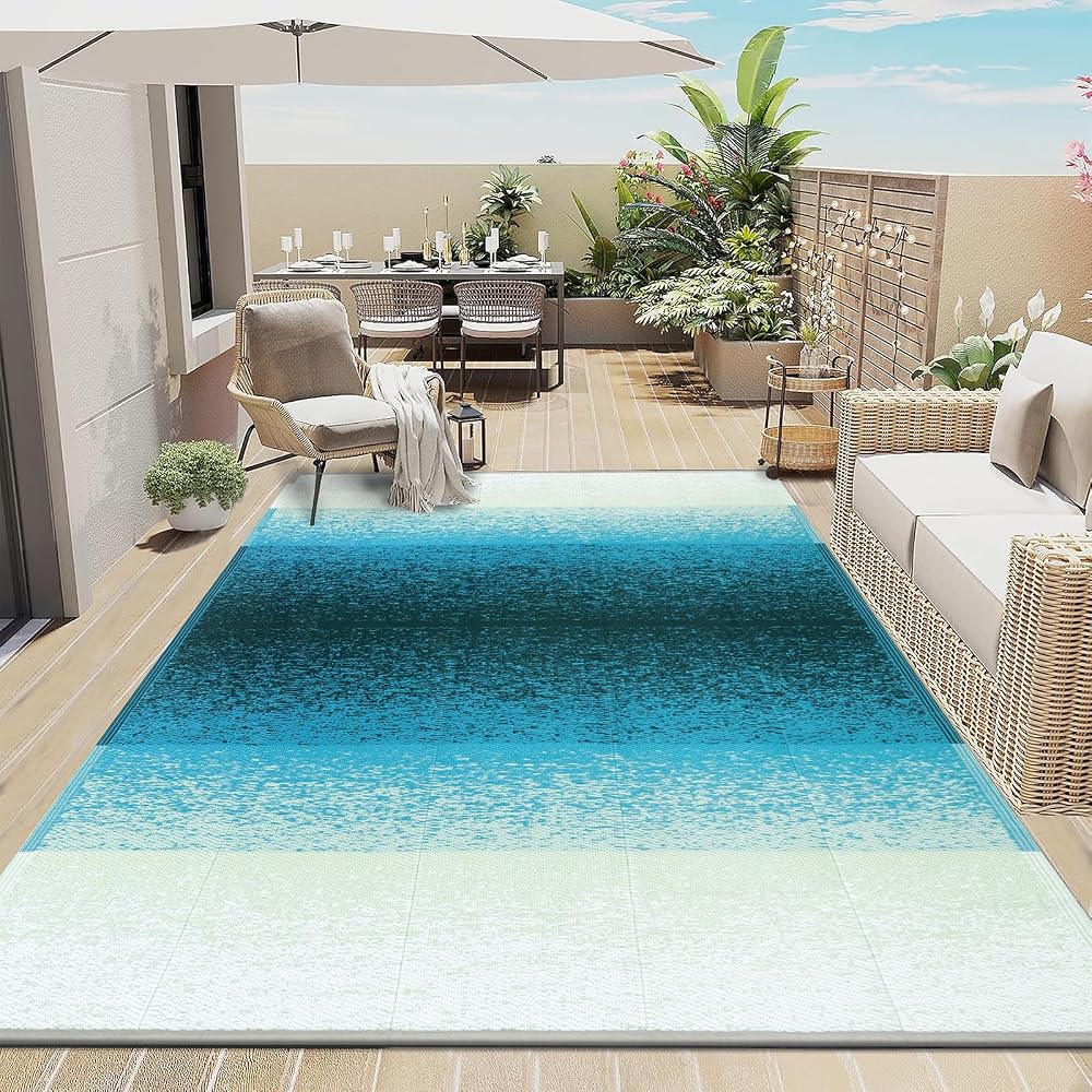 Enyhom Outdoor Rug Waterproof, Reversible Extra Large Garden Rug, Foldable Lightweight Plastic Outdoor Carpet Mat, UV Resistant Patio Area Rug for RV Camping Porch Backyard Beach