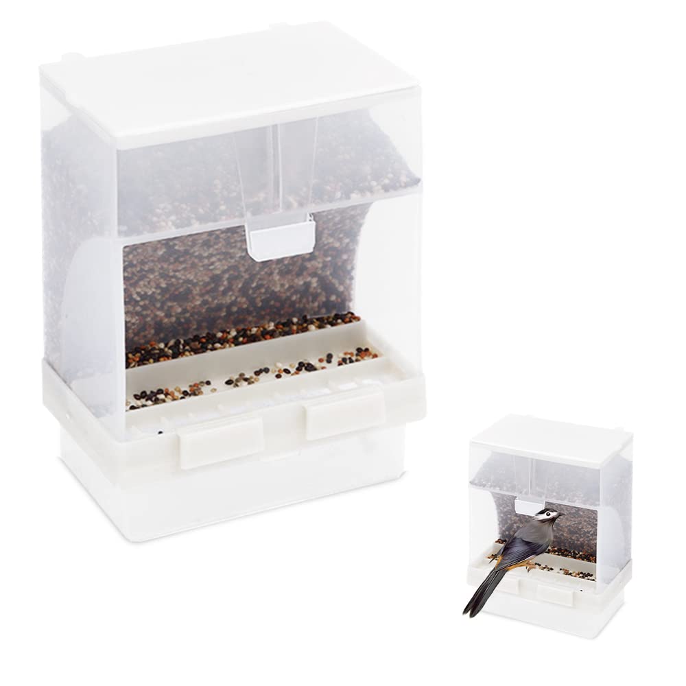 JVHLOV Automatic Bird Feeder, Transparent Hanging Seed Food Container, No Mess Bird Cage Feeder for Parakeet, Canary, Cockatiel, Finch