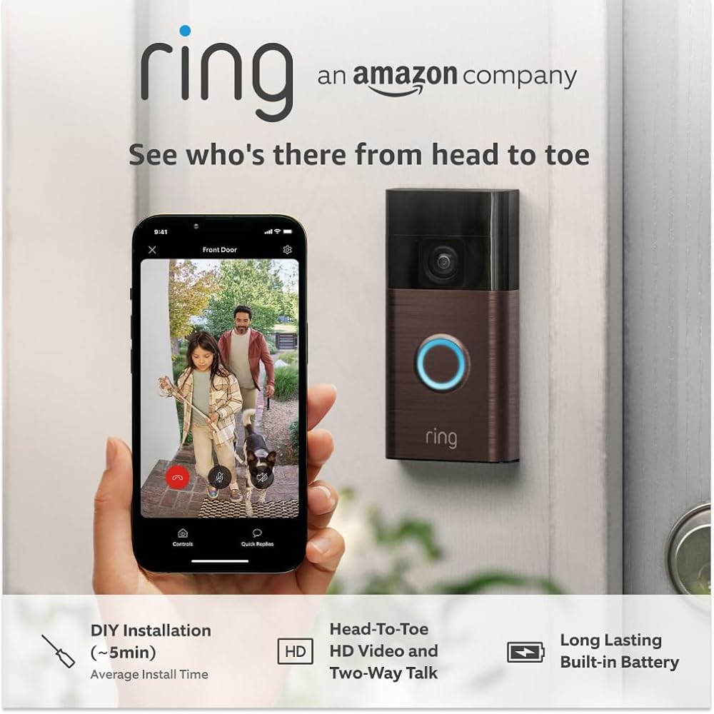 Ring Battery Video Doorbell, DIY Wireless Video Doorbell Camera with 1080p HD Video, Easy Installation