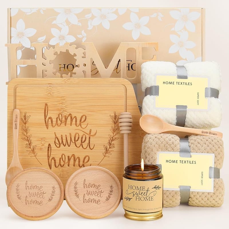 House Warming Gifts New Home, New Home Gifts, Bamboo Serving Board Coasters Spoon for Couple Women Men