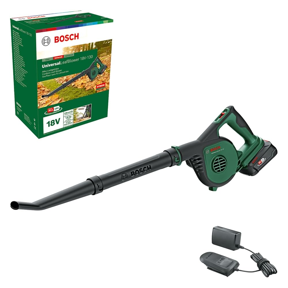 Bosch Cordless Leaf Blower UniversalLeafBlower 18V-130 (1x 2.5Ah Battery and Charger Included)