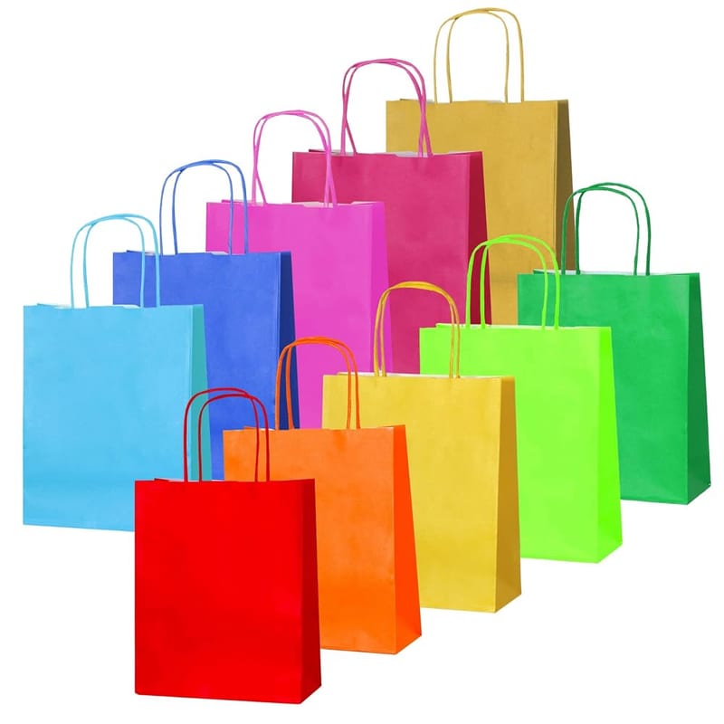 Thepaperbagstore 10 Rainbow Small Paper Bags with Twist Handles, Party & Gift Bags