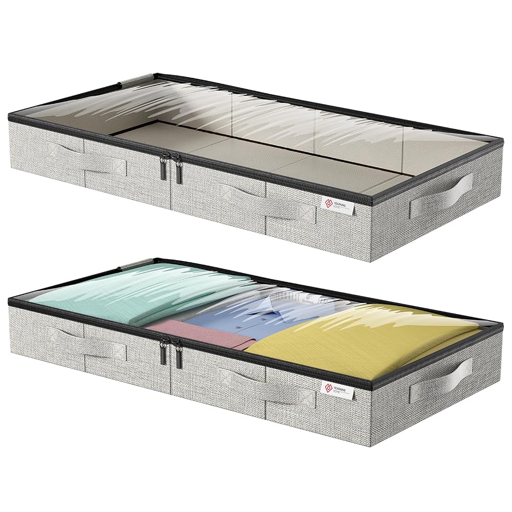 Underbed Storage Bags, 2 Pack, Reinforced Handle and Lid, Sturdy Sidewalls, Clear Window