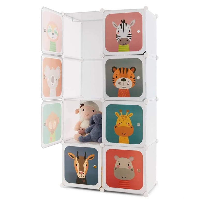 Maxmass 8/12 Cube Children Wardrobe, Portable Kids Clothes Closet with Hanging Rail and Non-Woven Cover