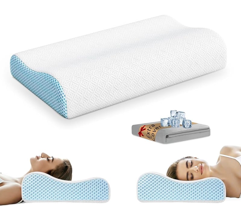 PKBD Memory Foam Pillow with Replacement Pillowcase, Cooling Ice Silk & Cotton Cover, Neck and Shoulder Pain Relief