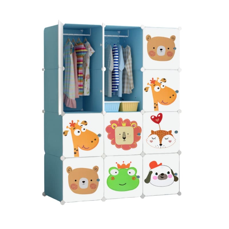 XOKOTAKI Modular Children’s Wardrobe, Modular Shelving Organizer, Storage Shelf, 12 Modules with Animal Designs, 140 x 105 cm