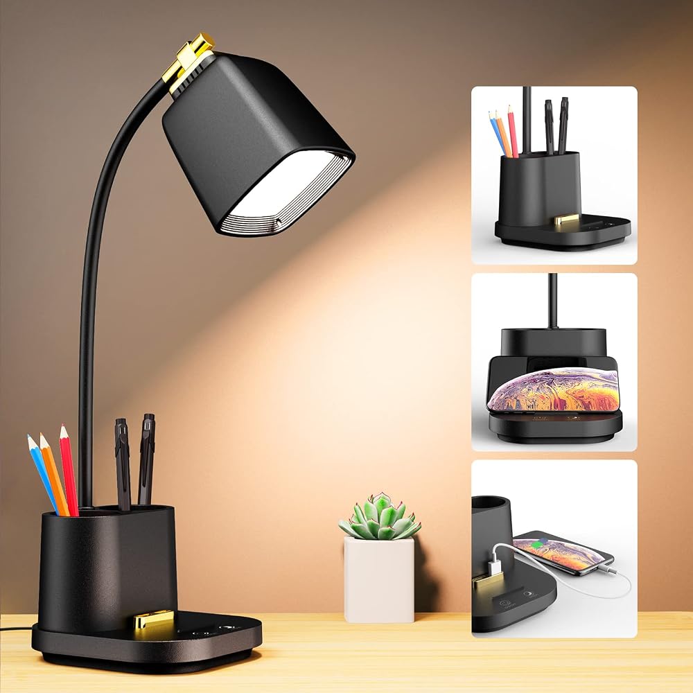 GONDSILY LED Desk Lamp with USB Charging Port, Touch Control, 3 Colour Modes, Stepless Dimming