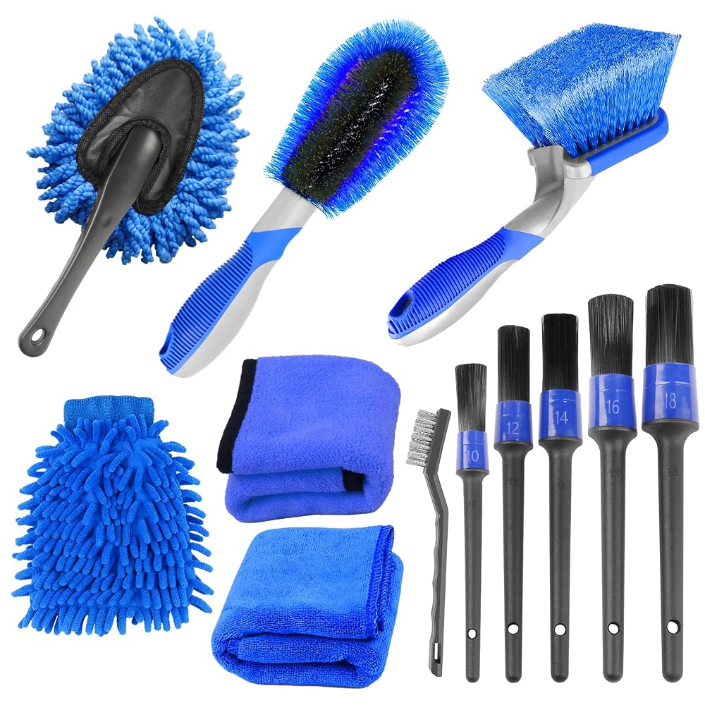 Didilor Car Cleaning Kit 12PCS Car Detailing Kit Wheel Cleaning Brush Tyre Brush Wire Brush Exterior and Interior Car Washing Set