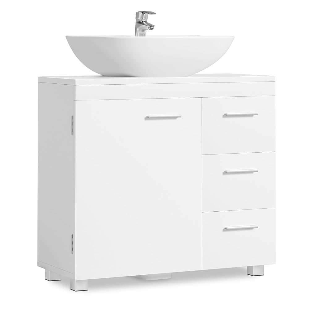 VASAGLE Under Sink Bathroom Cabinet with 3 Drawers, 2 Compartments, Cloud White