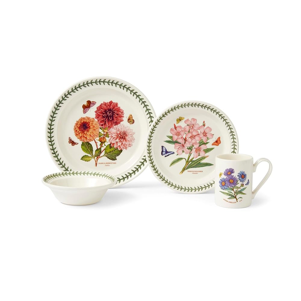 Portmeirion x Botanic Garden 4 Piece Dining Set, Dinner Plate, Side Plate, Bowl & Mug