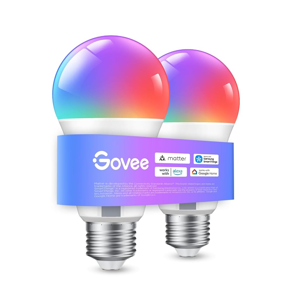 Govee RGBWW Smart Bulb E27, Wi-Fi, Works with Matter, Alexa and Google Assistant (2-Pack)