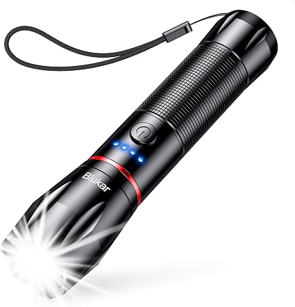 Blukar LED Torch Rechargeable, 2000L Super Bright Flashlight with 5 Modes | Adjustable Focus, Long Battery Life,Waterproof,Lightweight Handheld Torch for Power Cut,Emergency,Camping,Running,Dog Walking