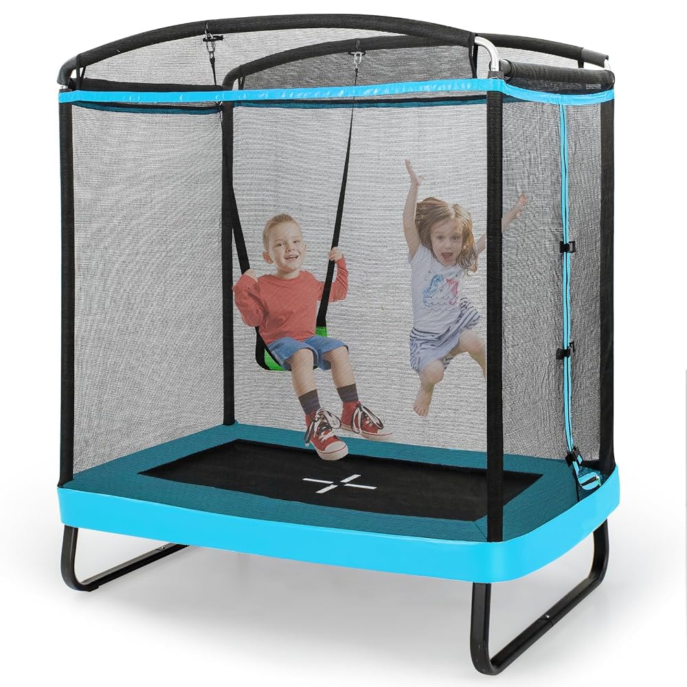 SPOTRAVEL 6FT Recreational Trampoline, 2-in-1 Kids Jumping Trampoline with Swing, Outdoor Fitness Bounce Trampoline for Children and Adults (Blue)