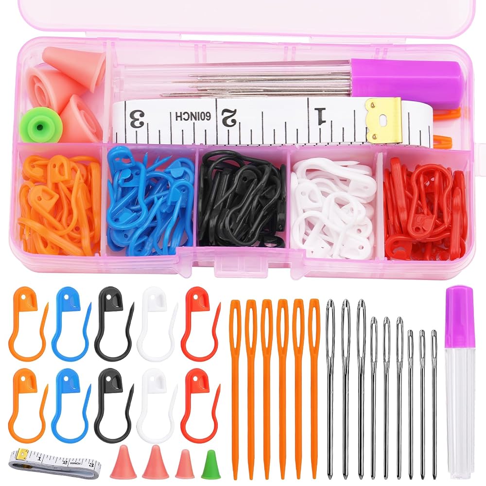 Namner 75 Pcs Stitch Markers, Crochet Markers, Knitting Stitch Markers with Blunt Sewing Needles and Needle Stoppers