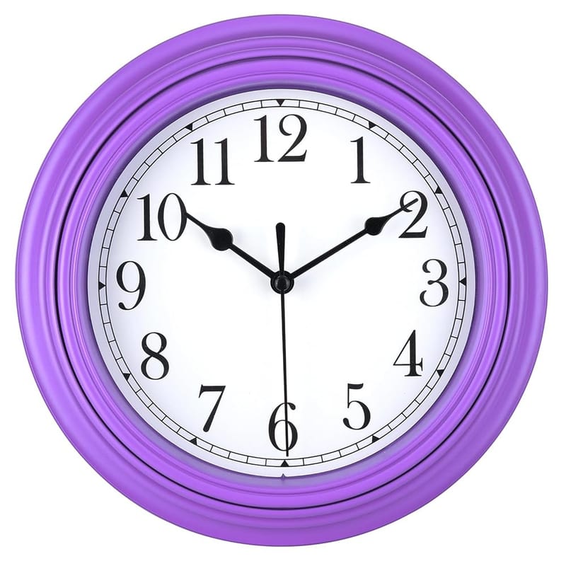 Topkey Silent Wall Clock Kitchen, 9 Inch Retro Non-Ticking Decorative Bedroom Office Wall Clock, Dark Violet