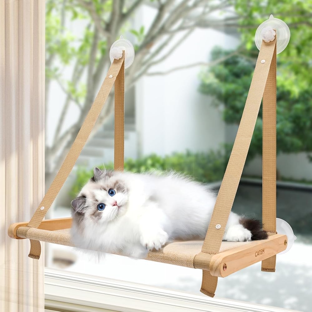 CATISM Foldable Cat Window Bed Hammock up to 20 kg, Reinforced Window Perch with Strong Suction Cup, Washable Breathable Fabric