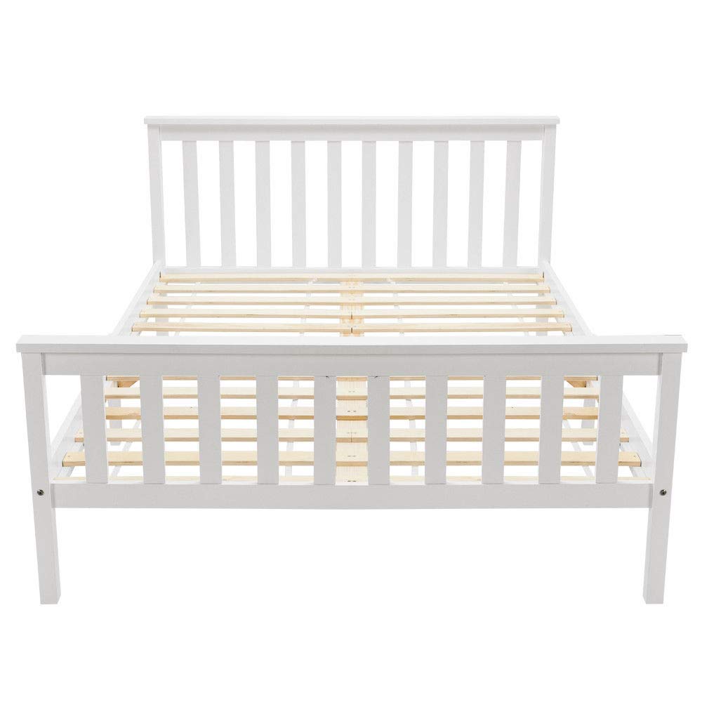 Merax Double Bed Wooden Frame, 190 x 135cm, White