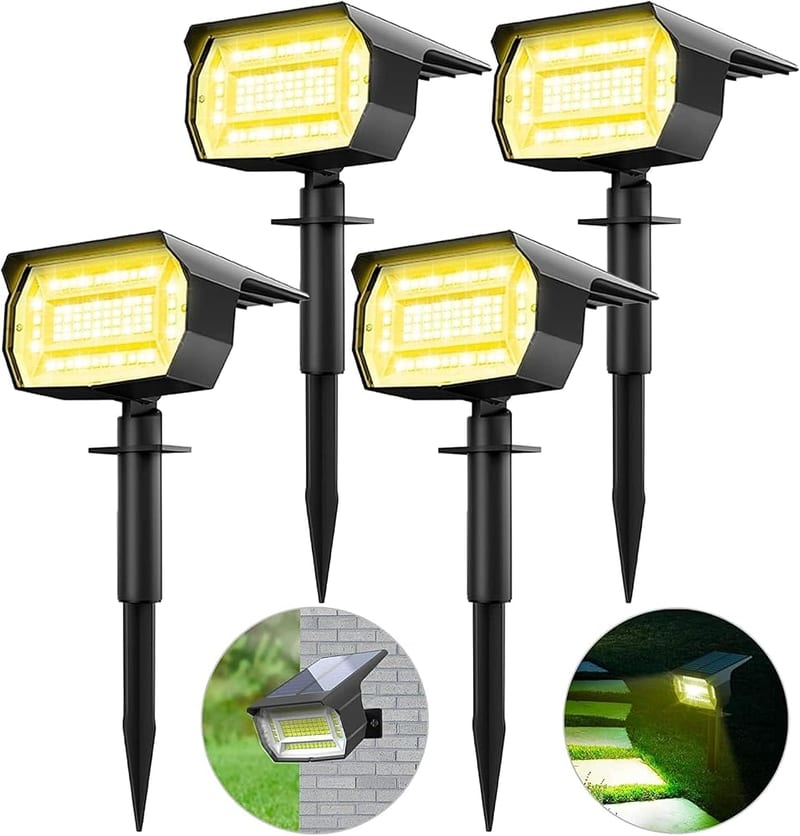 LOTMOS 4 Pack Solar Lights Outdoor Garden, 72 LED 3 Modes Solar Spot Lights, Waterproof Dusk-to-Dawn Spot Lights