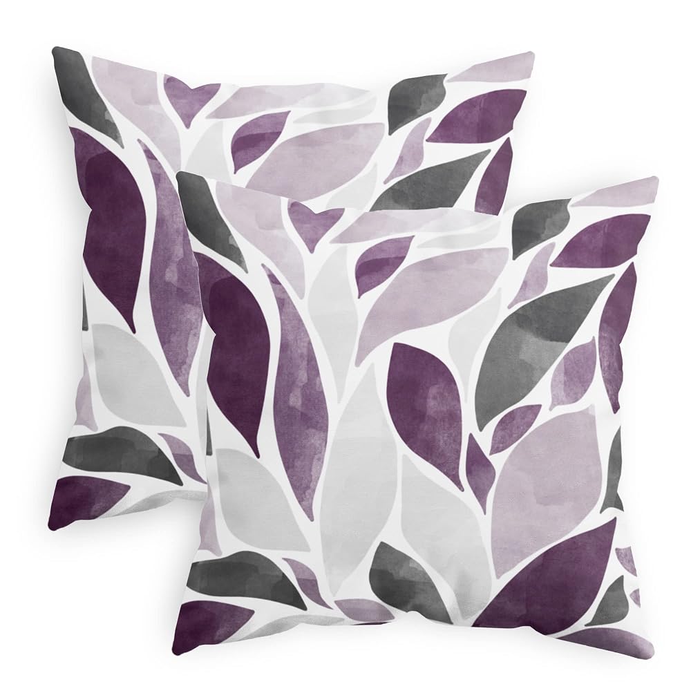 CaliTime Throw Pillow Cases Pack of 2, Cozy Fleece Falling Dahlia Floral Design, 45cm x 45cm, Deep Purple Grey