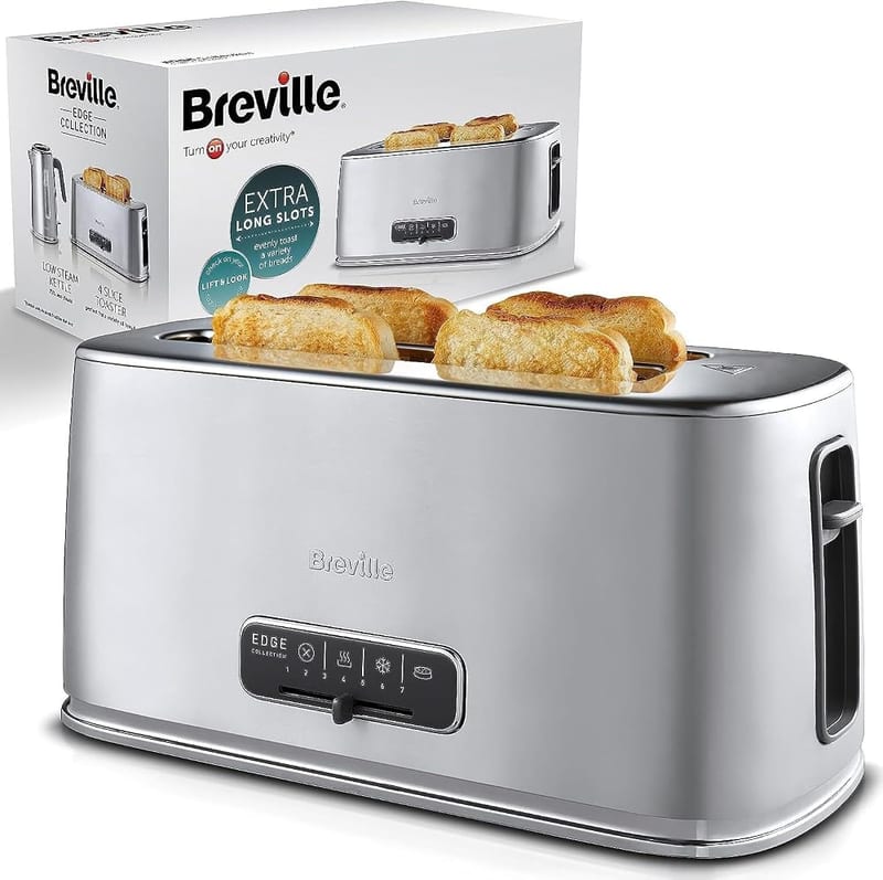 Breville Edge Silver 4-Slice Toaster with Extra Long Slots and High-Lift, Brushed Stainless Steel (VTR023)