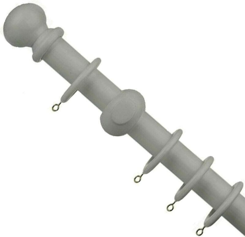 28mm Large Wooden Curtain Rail Pole Rod Set With Finials Balls Rings, Grey, 120cm