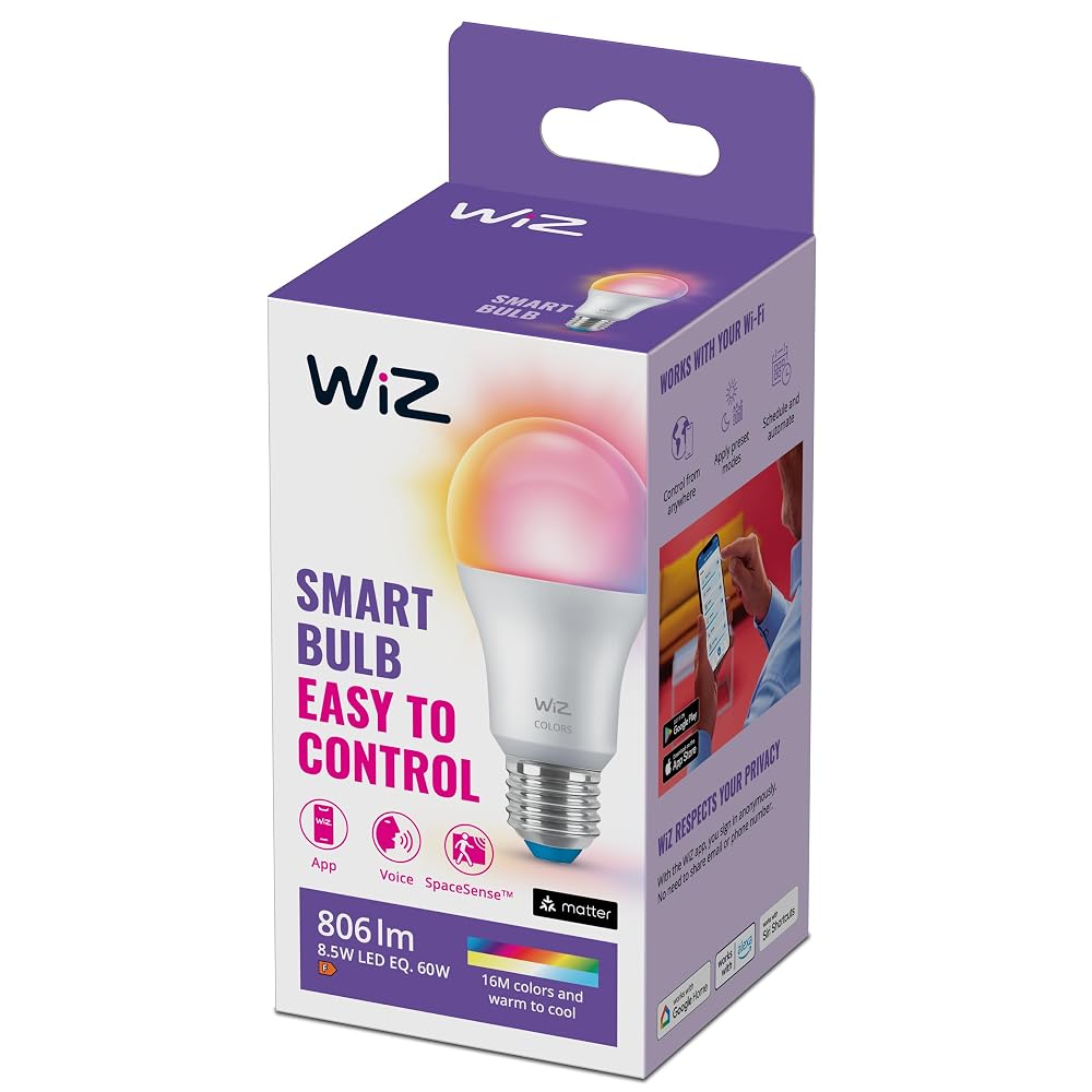 WiZ Smart Colour Bulb, E27, 8.5W, Motion Sensor with App, WiFi Works with Alexa, Google Assistant & HomeKit