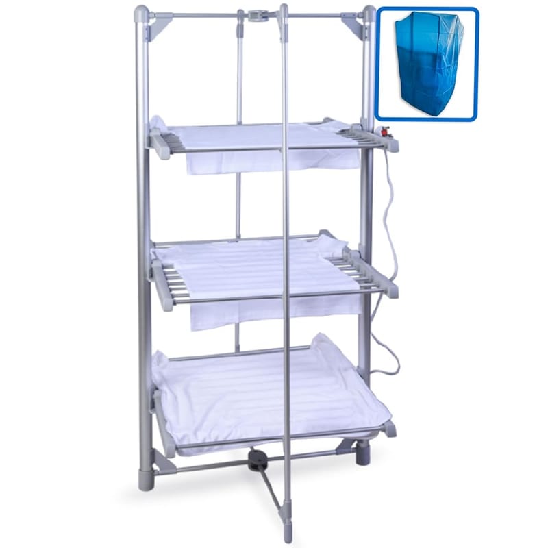 Bridge Pro 3 Tier Heated Clothes Airer with Cover - XL Electric Drying Rack, Clothing Maiden, Indoor Heated Air Dryer, Clothes Horse, Family Sized - 50 Kg Capacity, 300W