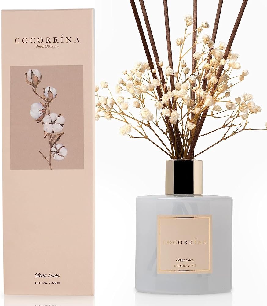 COCORRÍNA Reed Diffuser Set, 200ml Clean Linen Fragrance with Rattan Sticks