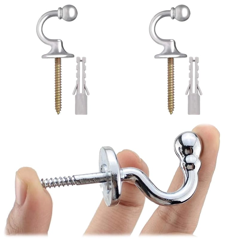 Tie Back Hooks for Curtains - 2 Pcs U Shaped Heavy Duty Metal Ball End Tieback Hooks, Silver