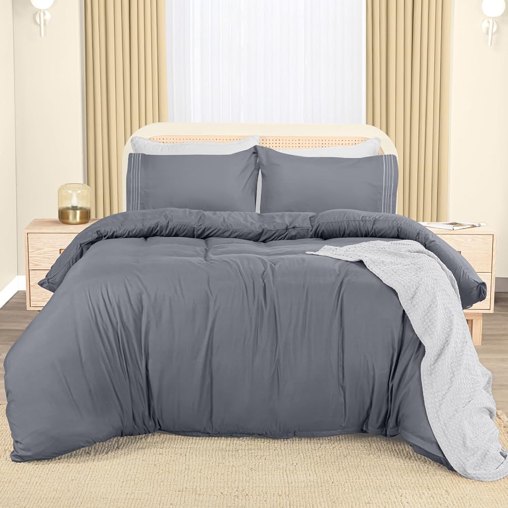 Utopia Bedding Duvet Cover King Size with Embroidered Pillowcases, Brushed Microfibre Bedding Set, Zipper Closure