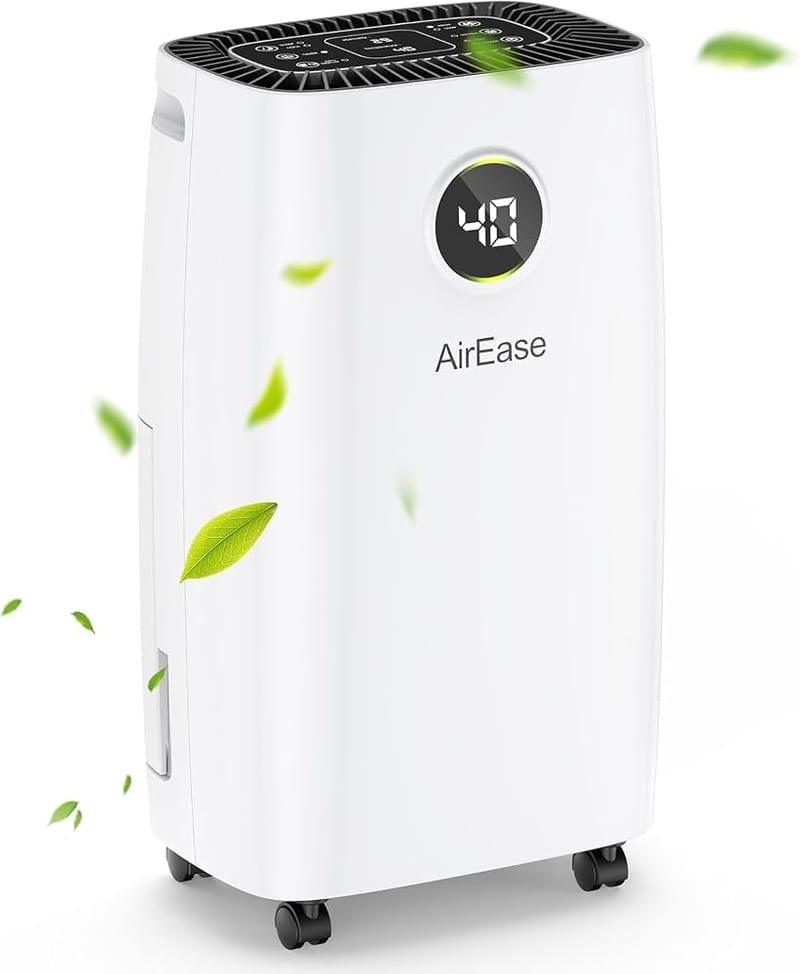 AirEase 12L/Day Dehumidifier for Home, 36dB Ultra Quiet Dehumidifiers for Bedroom, 2.5L Large Tank with Drain Hose, Dual 24H Timer & Smart Humidity Control