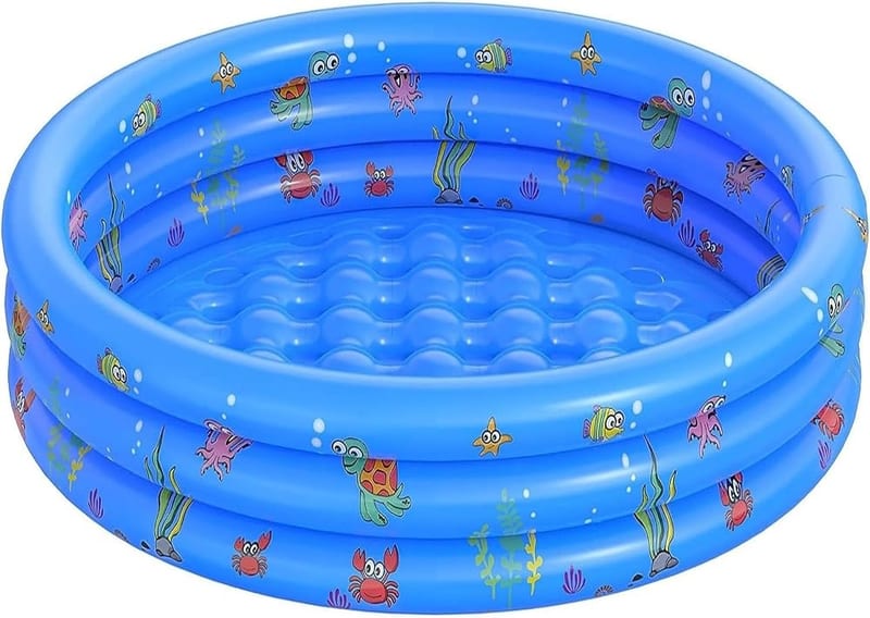 LATERN Paddling Pools for Kids 100CM x 40CM, Round Foldable Kiddie Pool with Inflatable Ring