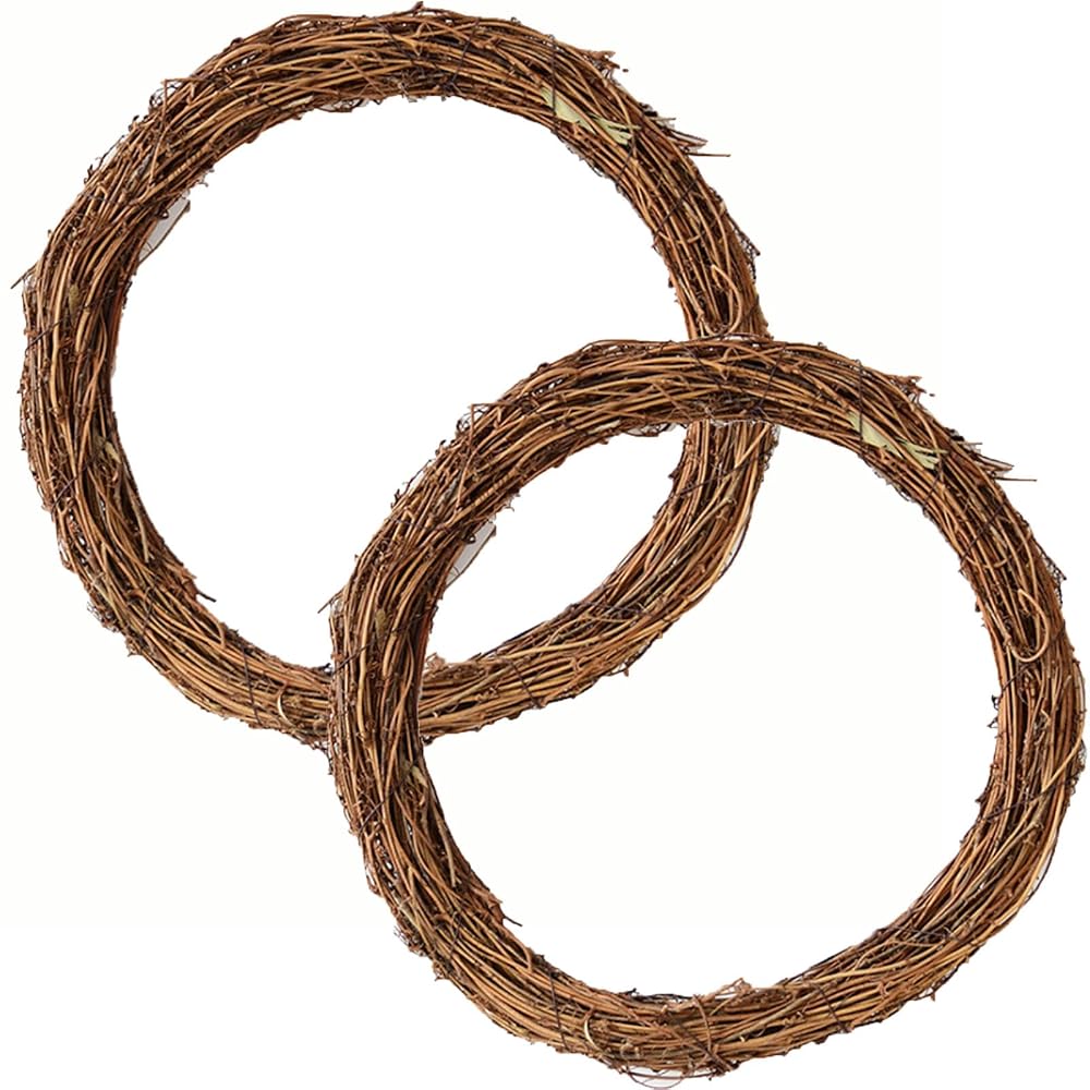 TUAKIMCE Natural Grapevine Wreath, 2 Pcs, Unfinished Vine Wreath Base for Door and Craft Décor