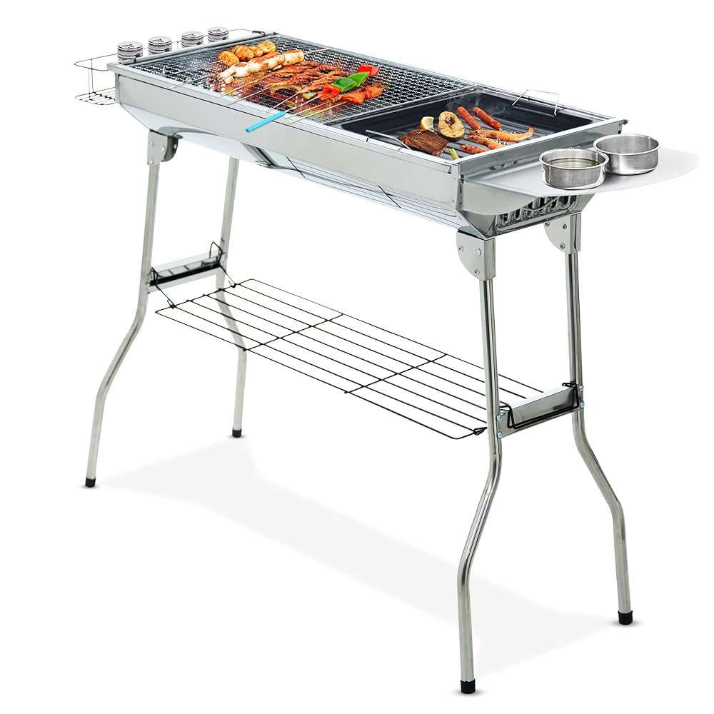 ASAB Portable Charcoal BBQ Grill, Folding, Stainless Steel