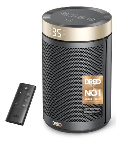 Dreo Electric Heater, 1500W Energy Efficient Space Room Heater, Upgrade Remote Portable Ceramic Fan Heaters, Thermostat, 3 Modes 12H Timer, Overheat & Tip Over Protection, for Bedroom, Atom 316, Gold