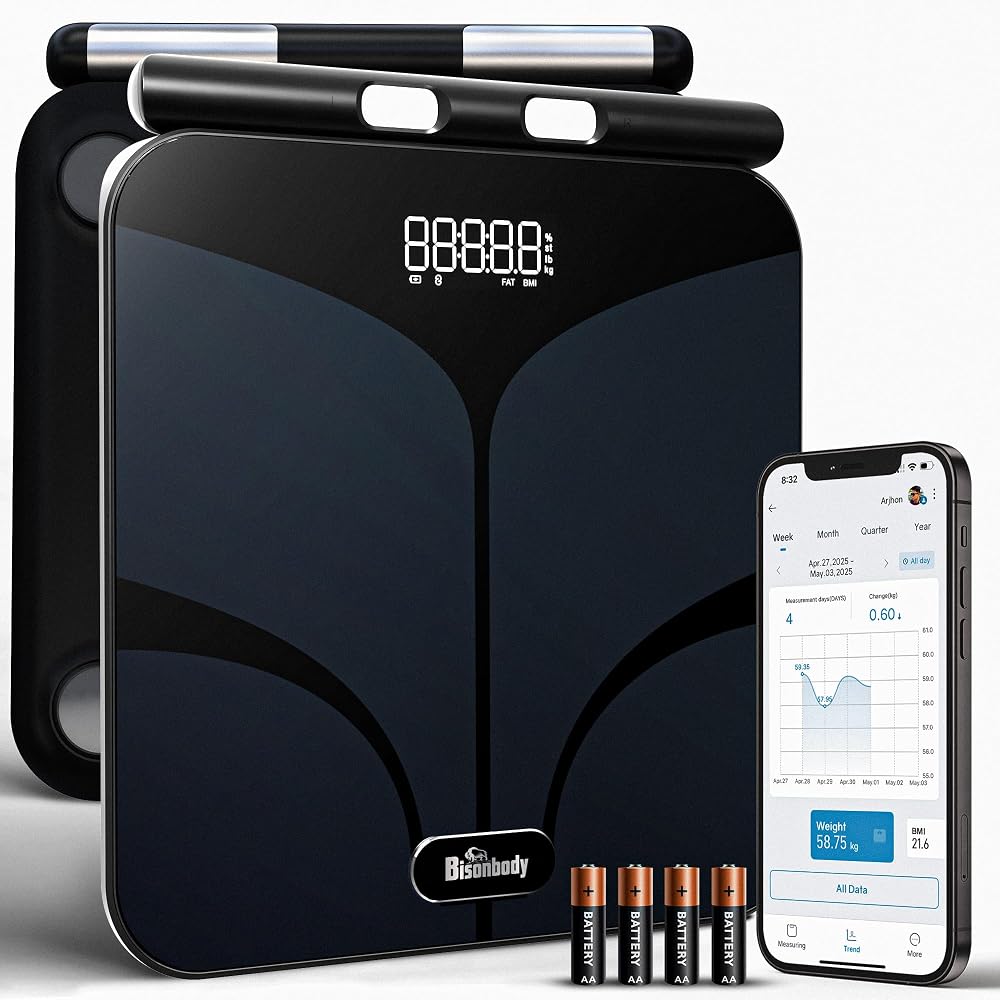 Bisonbody Digital Bathroom Scales, Smart Scales for Body Weight and Fat, 8 Electrode Body Composition, 29 Metrics, Bluetooth