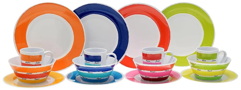 Xtremeauto 16pc Dinner Set Plates and Bowls Set, Melamine Bowl, Plate and Mugs, Dishwasher Safe, Zen