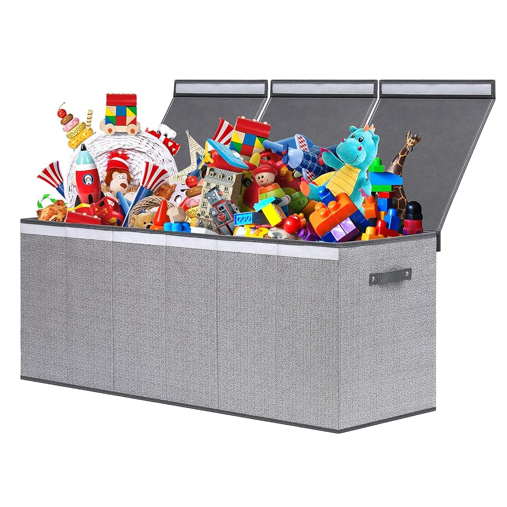ELUCHANG Toy Storage Box, 147L Large Foldable Kids Toy Chests & Boxes for Boys Girls, Toy Storage Organiser with Flip-top Lid, Childrens Storage Box for Clothes, Bedroom, Playroom, Grey