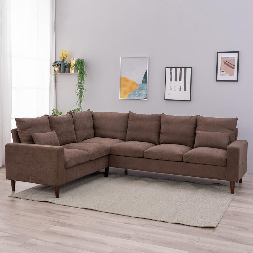 Panana L Shape Sectional Corner Sofa, 3 Seater & 2 Seater with Solid Wood Legs