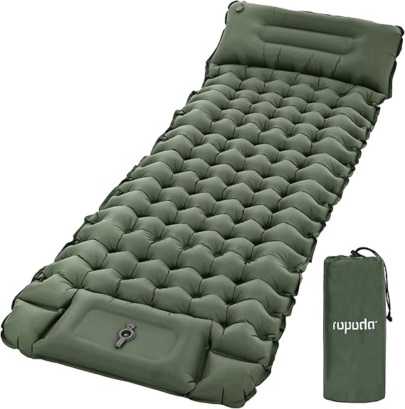ROPODA Camping Inflatable Mattress, Ultralight Sleeping Mat with Pillow,Built-in Foot Pump, Waterproof Sleeping Pad with Carry Bag for Hiking, Backpacking, Traveling,77''*27''*3.9'' (Grey)