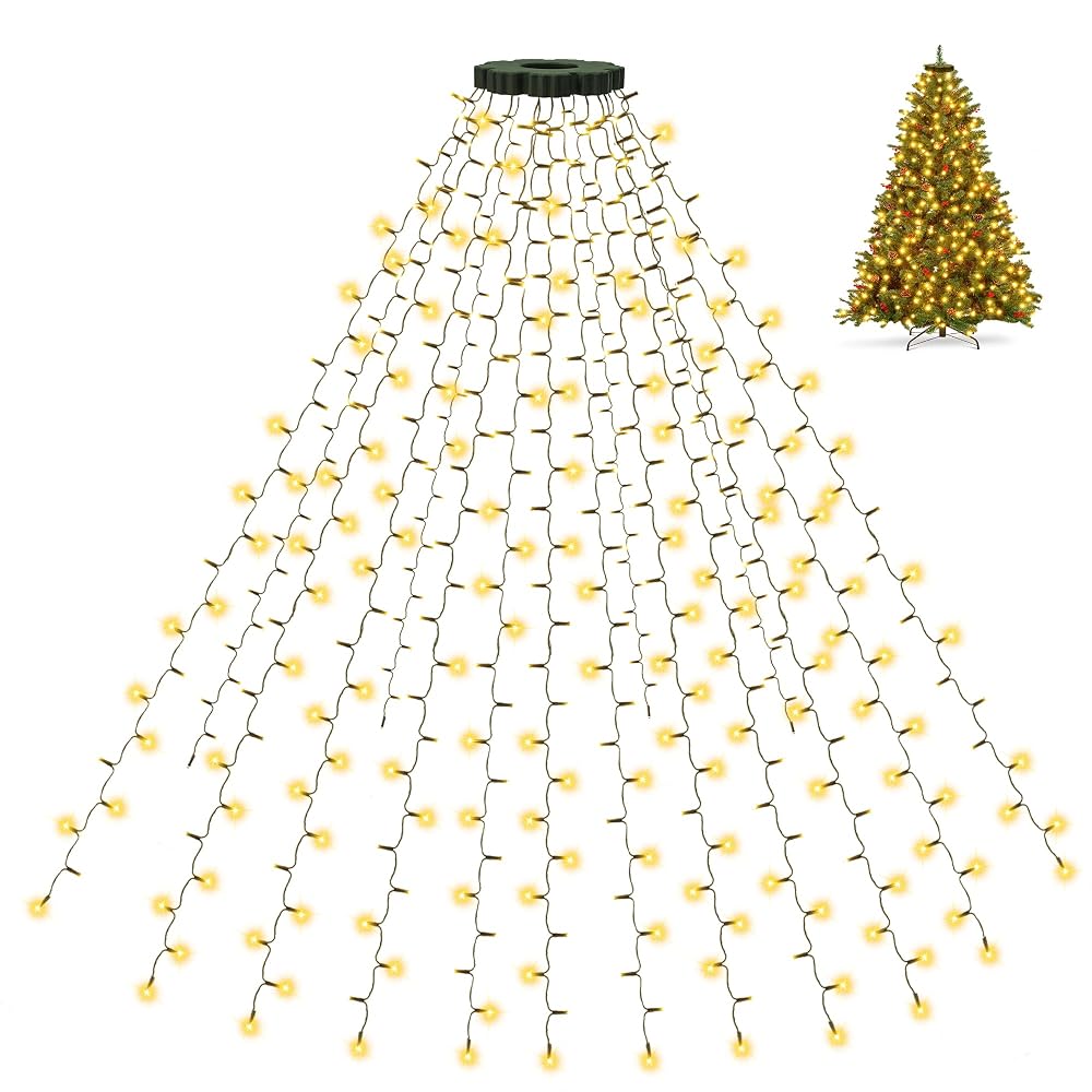 Ollny Christmas Tree Lights, 250 LED Waterfall Fairy String Lights, USB Plug In, Warm White