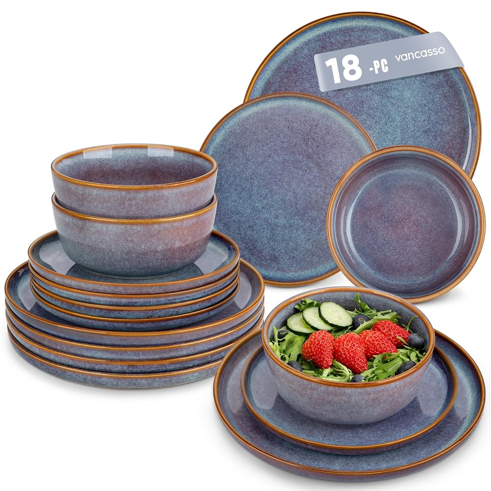 Lewis's 12 Piece Stoneware Dinner Set - 2 Tone, 4X Dinner Plates, 4X Side Plates, 4X Cereal Bowls, Microwave/Dishwasher Safe (Grey)