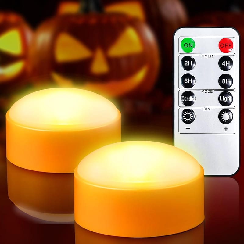 Yakpo 2 Pack Flameless Halloween LED Pumpkin Lights with Remote and Timer, Battery Operated Flickering Jack-O-Lantern Lights