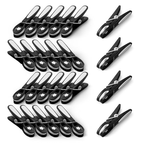 KEPLIN Clothes Pegs for Washing Line - 24 Pack (Black), Washing Line Pegs with Metal Spring for Strong Grip, Designed to Avoid Marks, UV Resistant Plastic for Indoor & Outdoor